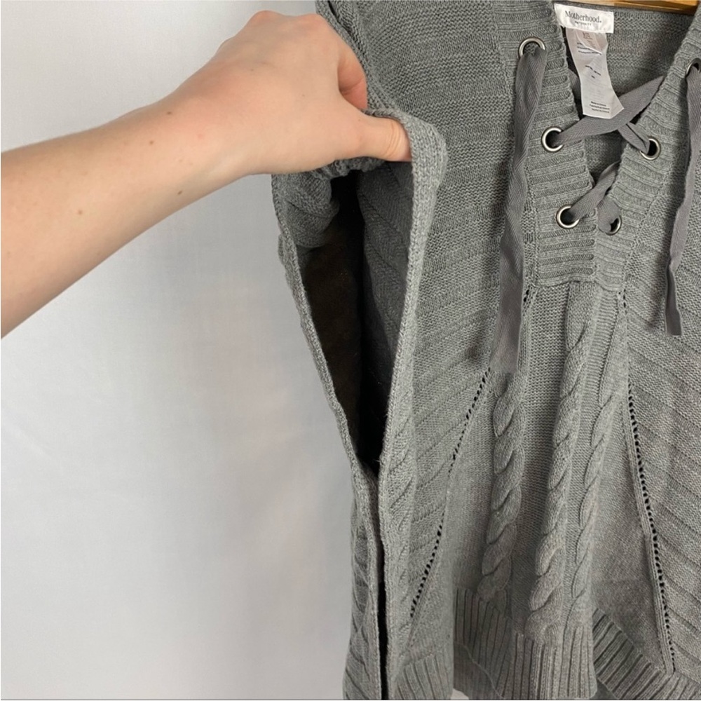 Motherhood Maternity Gray Knit Lace-Up Poncho Sweater, Size S/M, Cozy Oversized - Picture 4 of 9
